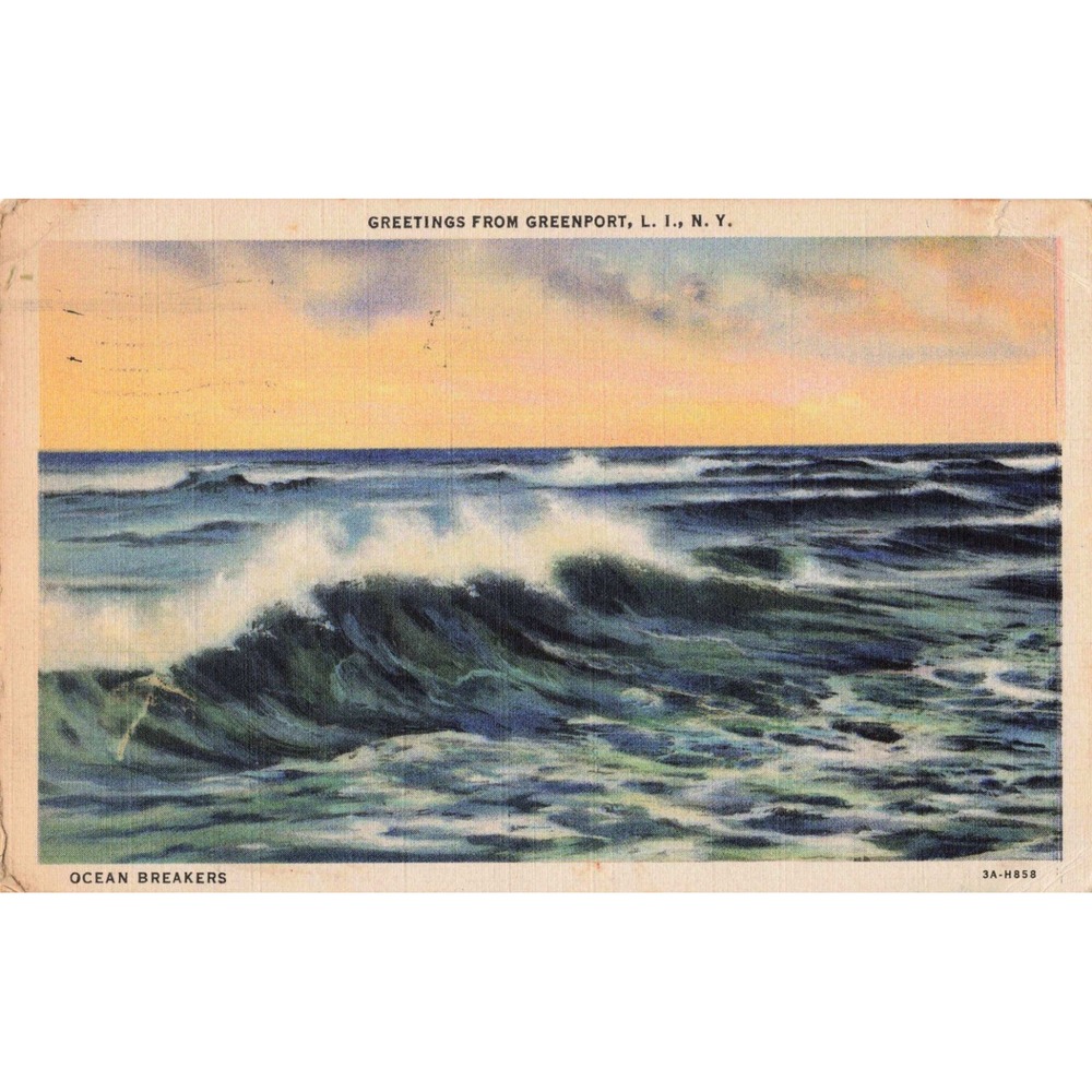 Greenport Long Island NY Ocean Breakers Vtg Linen Postcard Curt Teich 1935 Poste